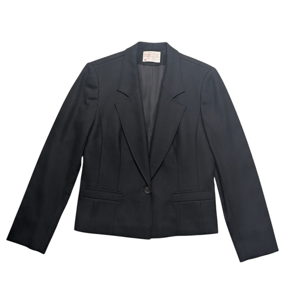 Vintage Petite Pendleton Blazer Womens 8 Black Wool Single Button Made in USA
